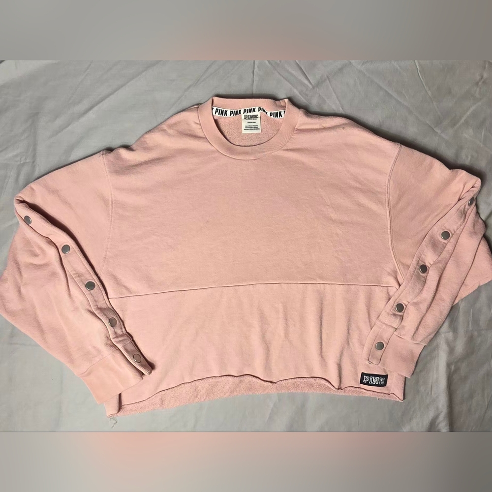 PINK Victoria's Secret Crop Sweatshirt with Side Buttons - Size L